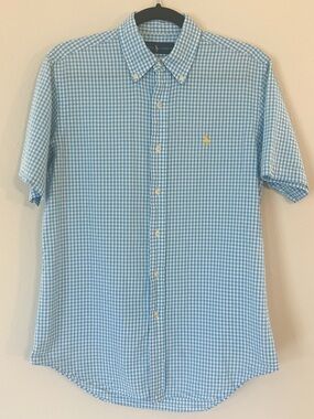 Polo Ralph Lauren classic fit short sleeve button-down, Blue & White, Size Small